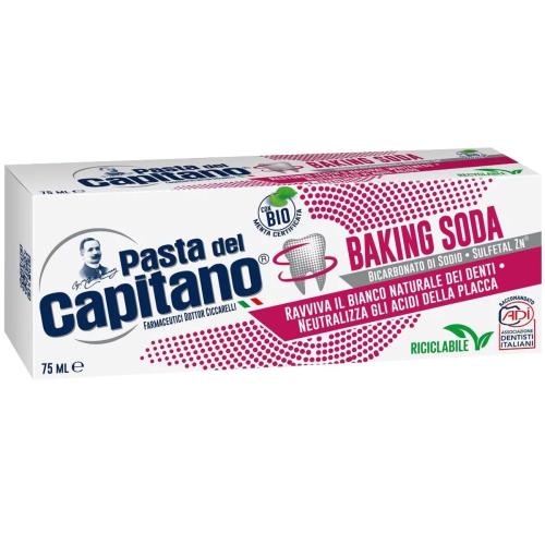 Pasta del Capitano Baking Soda Toothpaste Οδοντόκρεμα με Μαγειρική Σόδα για Φυσική Λεύκανση των Δοντιών με Αντιβακτηριακούς Παράγοντες 75ml